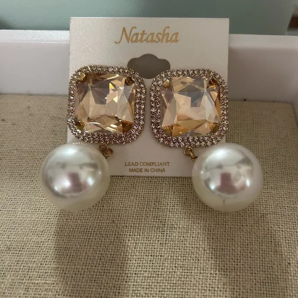 Natasha Couture Gold and Cream Earrings - Picture 6 of 10